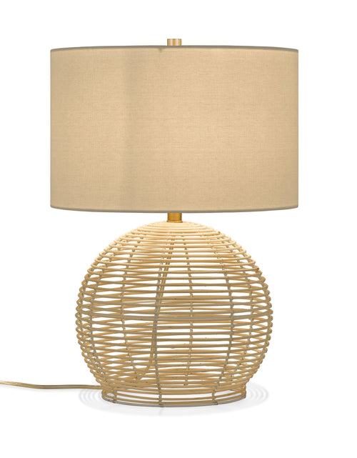 Load image into Gallery viewer, 21&quot; Coastal Rattan Table Lamp with White Drum Linen Shade
