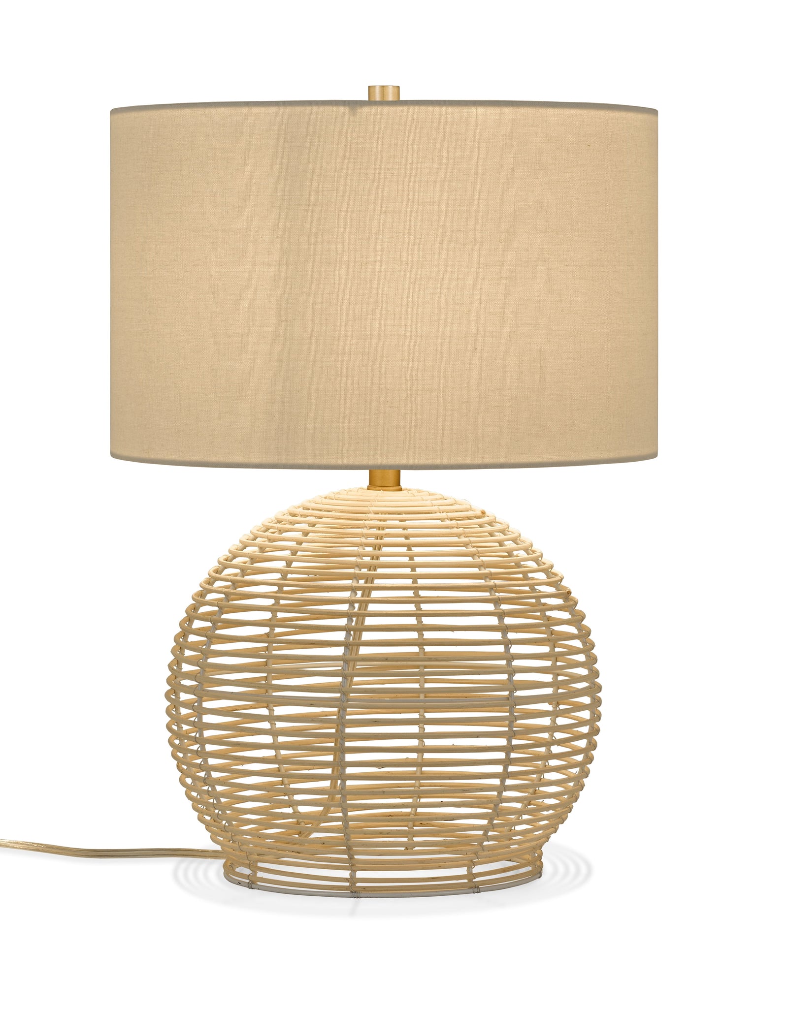 21" Coastal Rattan Table Lamp with White Drum Linen Shade