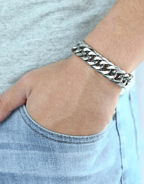 Load image into Gallery viewer, 15Mm Wide 8 Inch Curb Cuban Rombo Mens 316L Stainless Steel Chain Bracelet Silver
