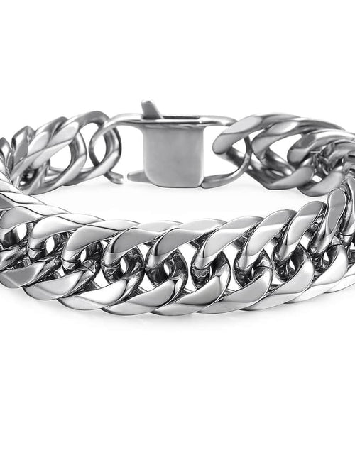 Load image into Gallery viewer, 15Mm Wide 8 Inch Curb Cuban Rombo Mens 316L Stainless Steel Chain Bracelet Silver
