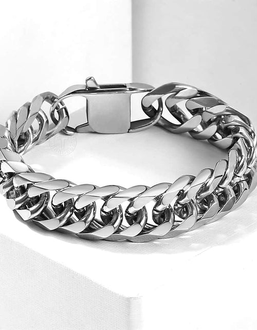 Load image into Gallery viewer, 15Mm Wide 8 Inch Curb Cuban Rombo Mens 316L Stainless Steel Chain Bracelet Silver
