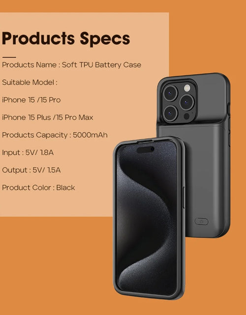 Load image into Gallery viewer, Iphone 15/15 Pro Battery Case 6.1 Inch, 5000Mah Ultra Thin Portable Power Charging Case Extended Battery Pack Power Bank Black
