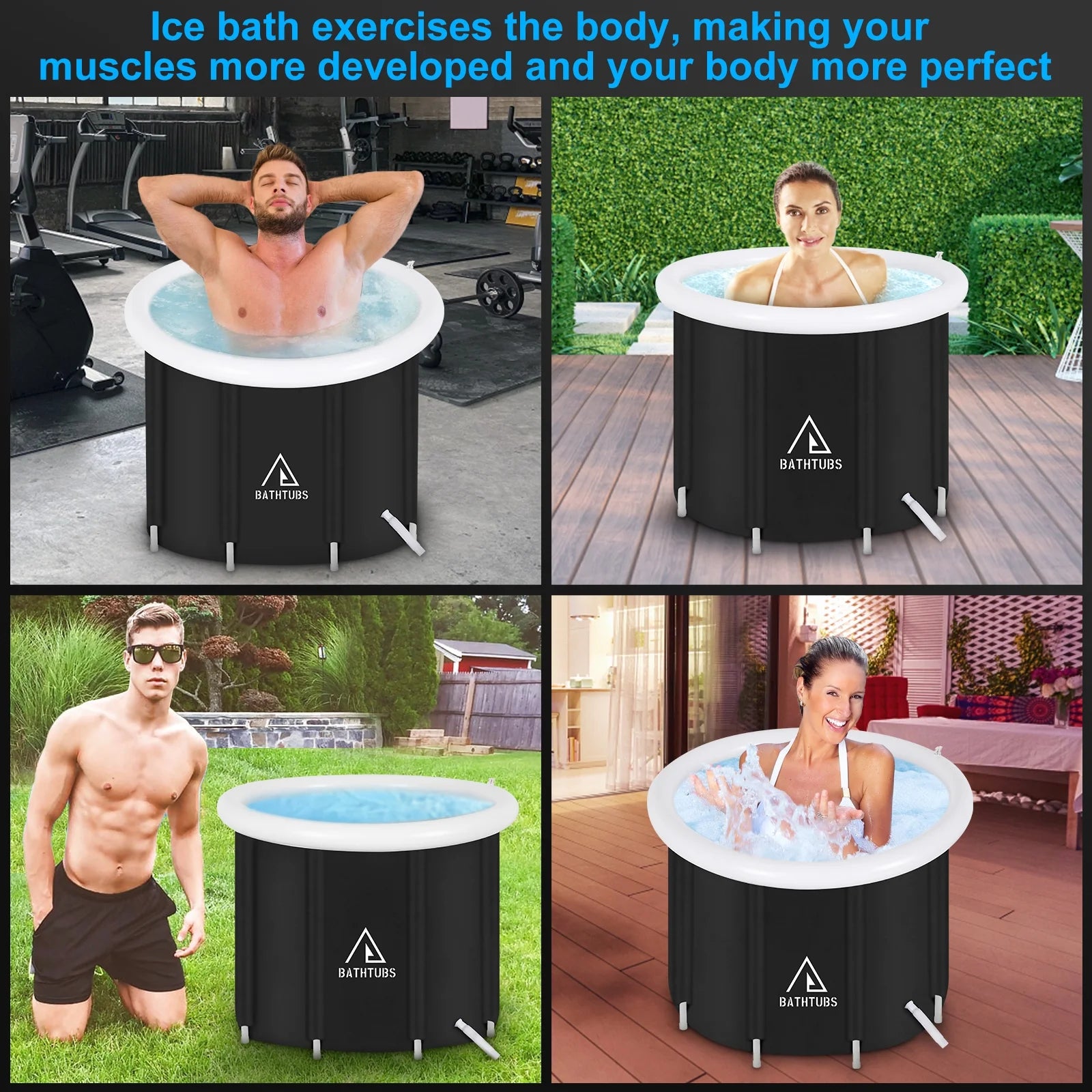 Ice Bath Tub, Portable, Inflatable Cold Plunge, Large Outdoor, with Cover and Lid