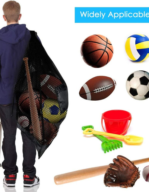 Load image into Gallery viewer, Extra Large Sports Ball Bag Mesh Socce Ball Bag Heavy Duty Drawstring Bags Team Work for Holding Basketball, Volleyball, Baseball, Swimming Gear with Shoulder Strap
