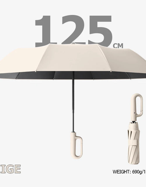 Load image into Gallery viewer, Big Windproof Strong Umbrella with Reflective Stripe Reverse Automatic Fold UV Umbrella for Rain Sun Carabiner Handle Luxury
