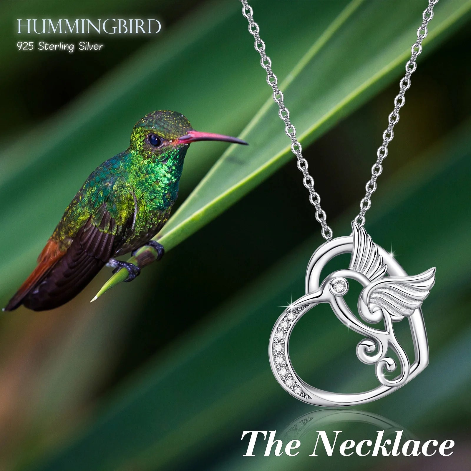 Hummingbird Necklace 925 Sterling Silver Heart Pendant Necklaces Mom Daughter Wife