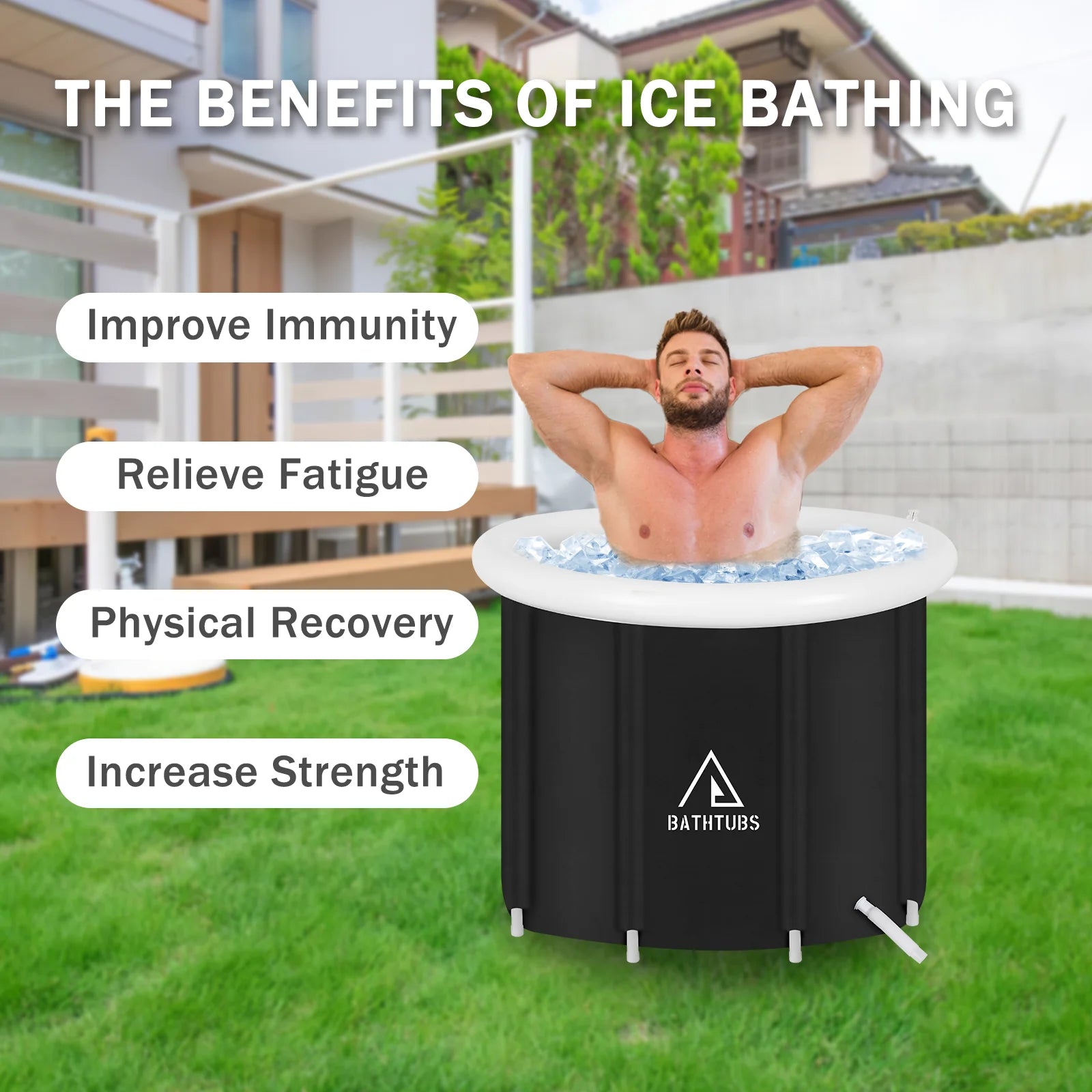 Ice Bath Tub, Portable, Inflatable Cold Plunge, Large Outdoor, with Cover and Lid