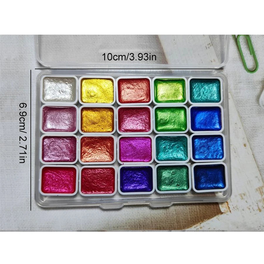 20 Colors 0.03Oz Solid Pearlescent Watercolor Paint Set Chameleon Glitter Pigment Student Watercolor Painting Nail Deco Art Pain