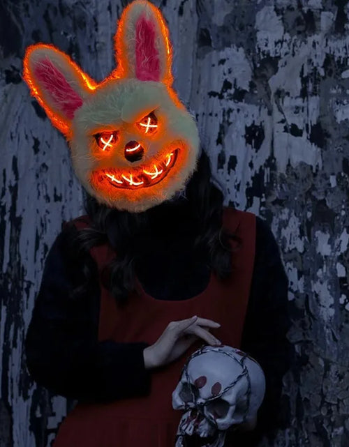 Load image into Gallery viewer, Glow Animal Mask Halloween Horror Bloody Rabbit Bear Decoration Props Simulate Fur Mask Cosplay Costume Party Decoration
