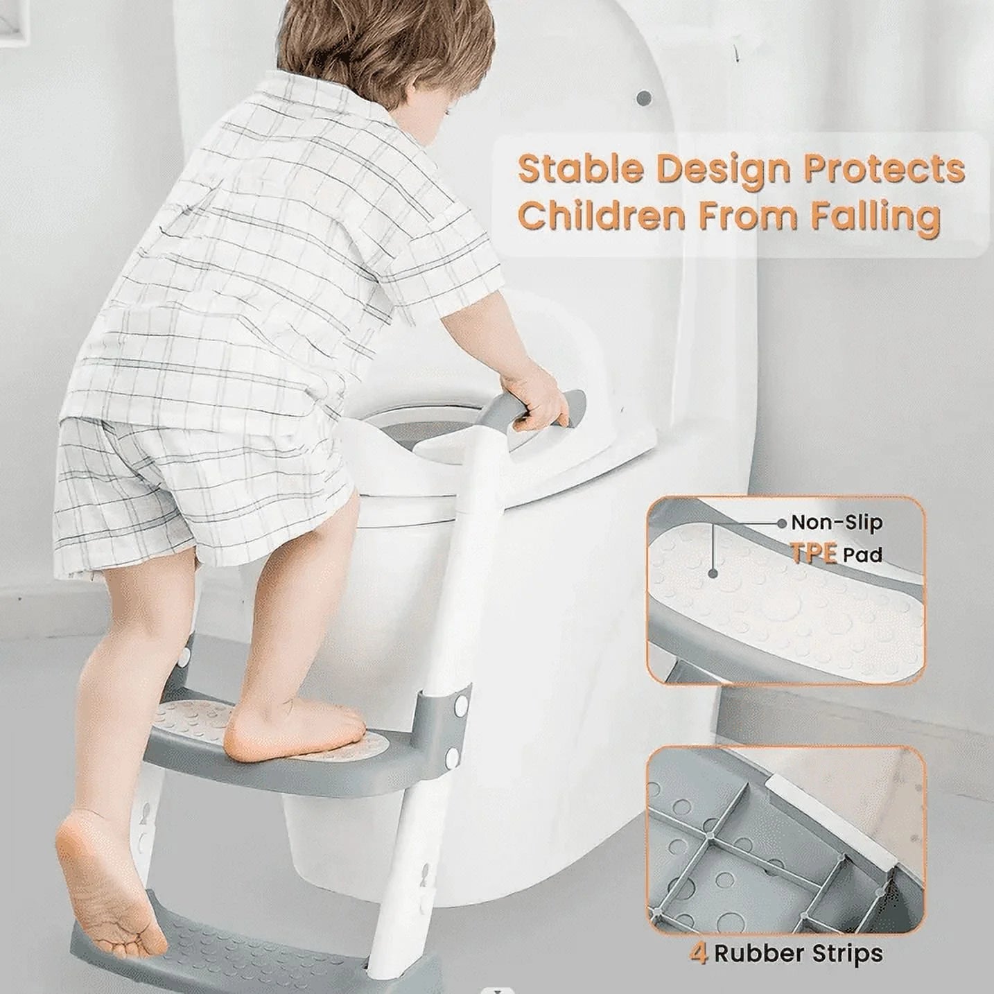 Potty Training Seat with Step Stool Ladder, Foldable Training Seat with Handles, Height Adjustable for Toddlers (Gray)