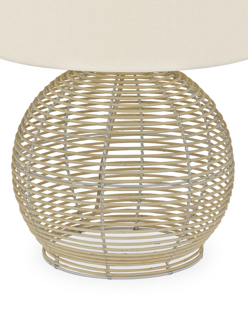 Load image into Gallery viewer, 21&quot; Coastal Rattan Table Lamp with White Drum Linen Shade
