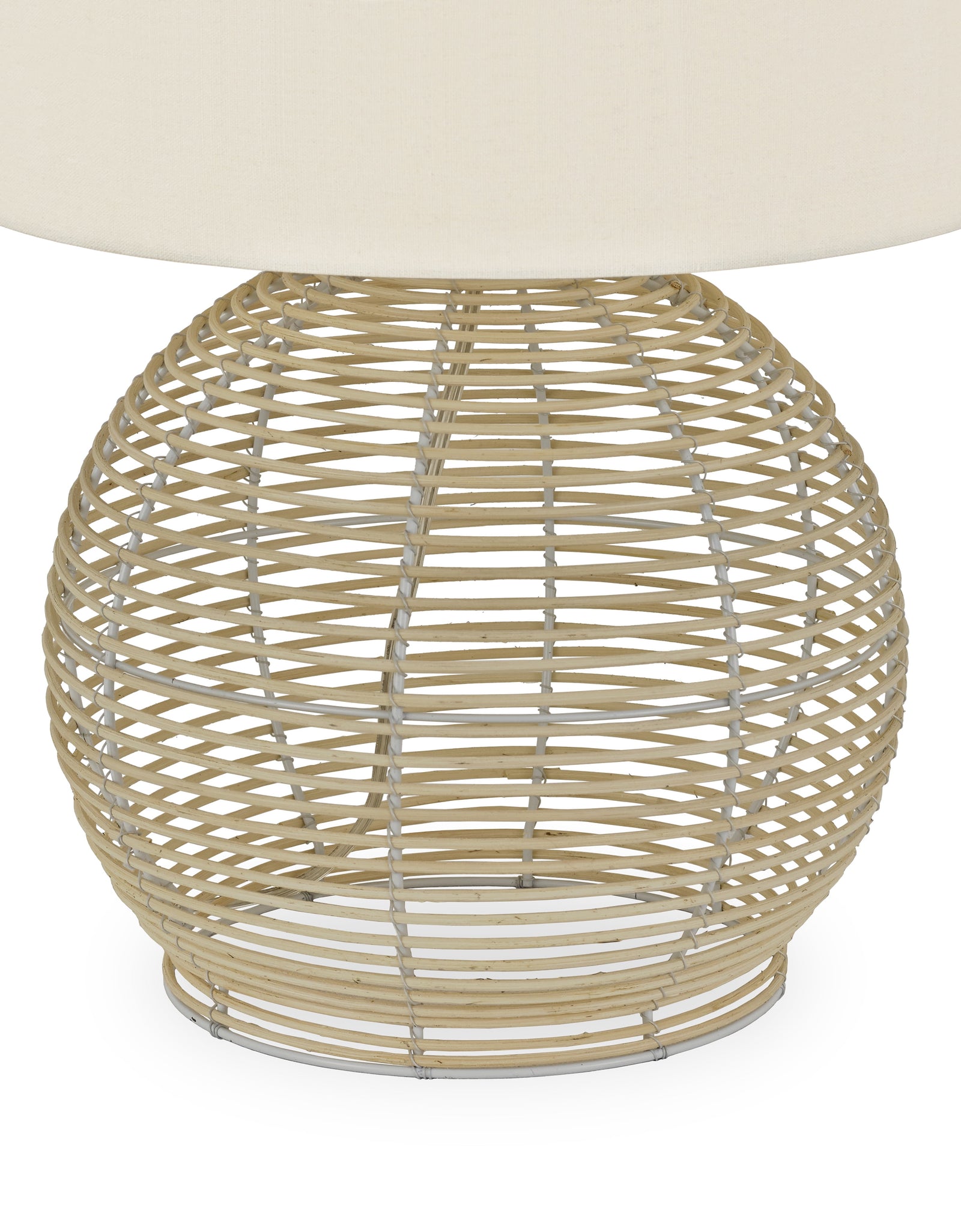 21" Coastal Rattan Table Lamp with White Drum Linen Shade