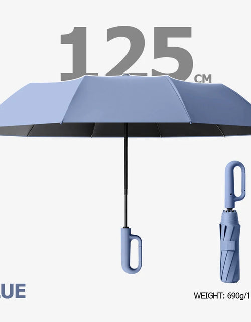 Load image into Gallery viewer, Big Windproof Strong Umbrella with Reflective Stripe Reverse Automatic Fold UV Umbrella for Rain Sun Carabiner Handle Luxury
