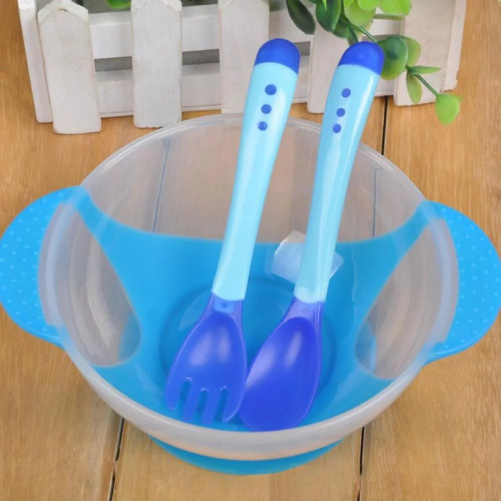 Suction Grip Baby Dish Bowl, Silicone Suction Bowls for Baby, Safe Plates for Toddler and Kid - with Fork and Spoons