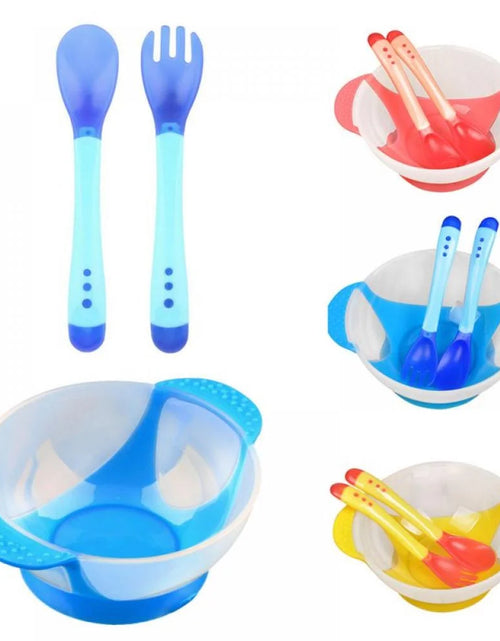 Load image into Gallery viewer, Suction Grip Baby Dish Bowl, Silicone Suction Bowls for Baby, Safe Plates for Toddler and Kid - with Fork and Spoons
