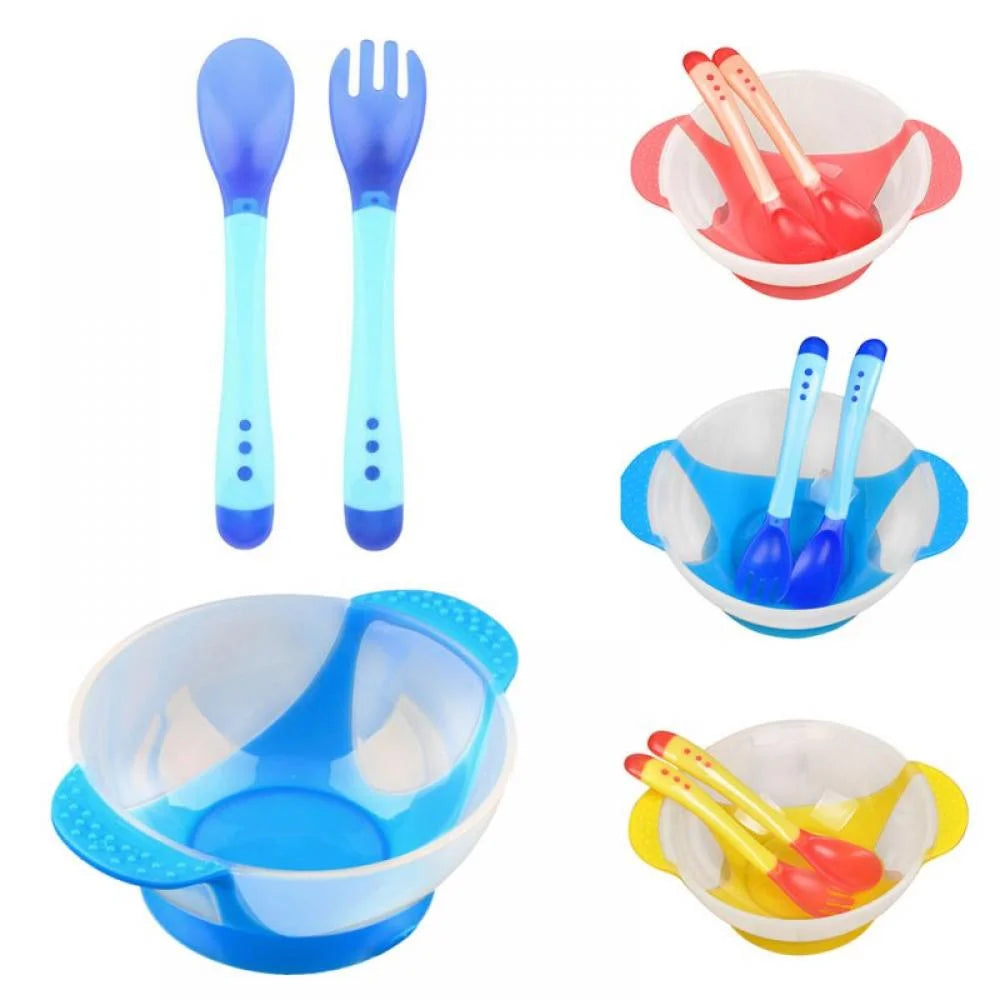 Suction Grip Baby Dish Bowl, Silicone Suction Bowls for Baby, Safe Plates for Toddler and Kid - with Fork and Spoons