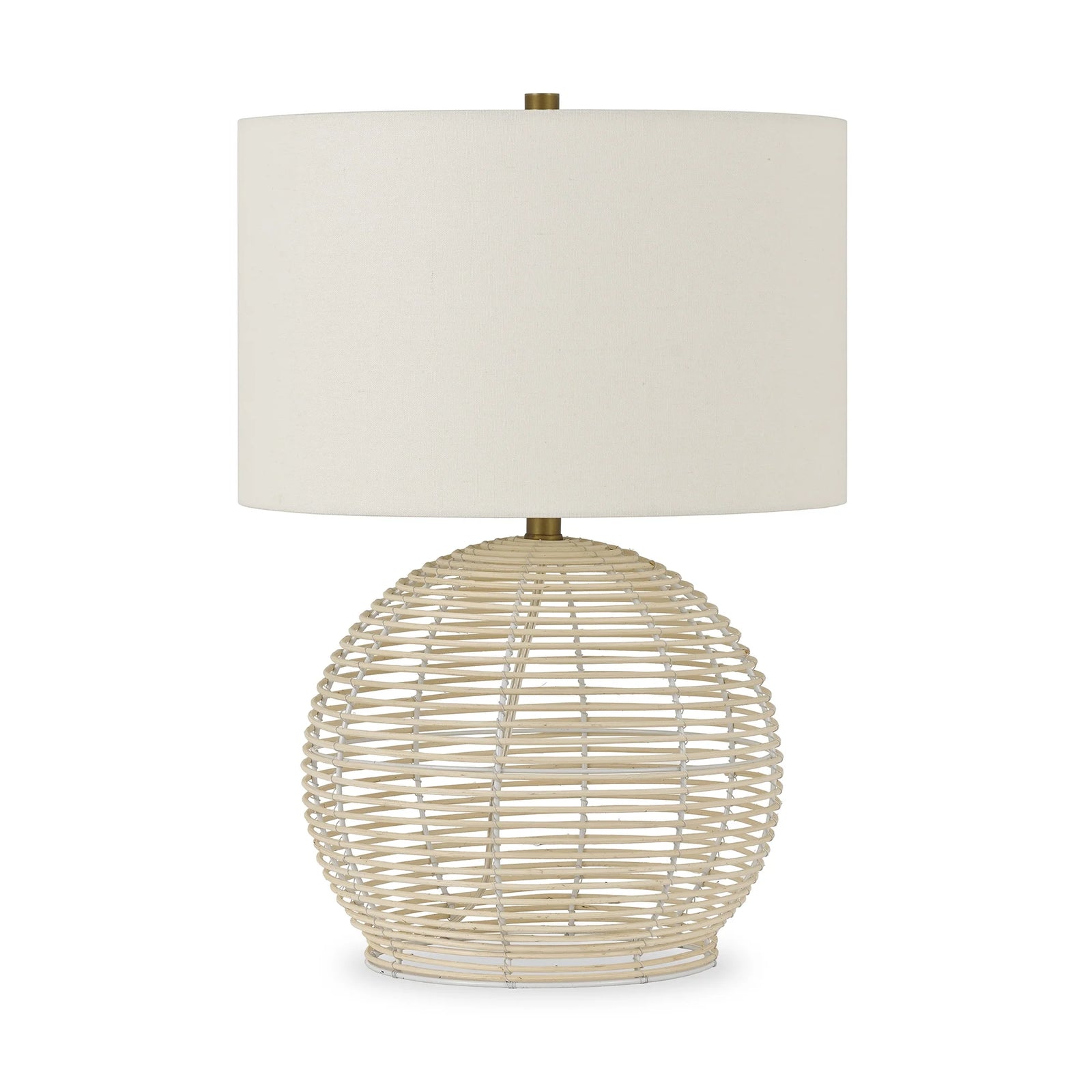 21" Coastal Rattan Table Lamp with White Drum Linen Shade