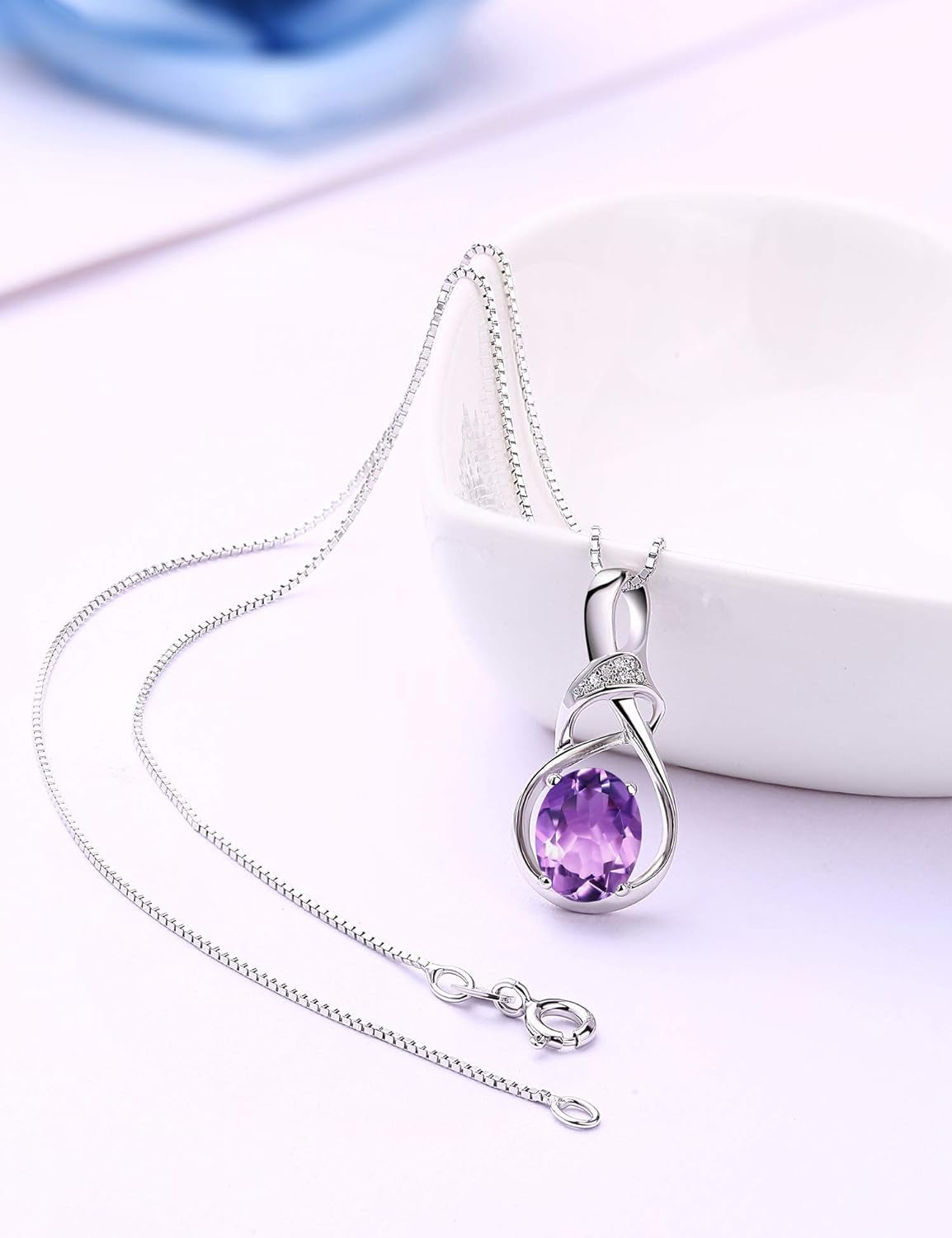 Fine Jewelry Birthstone Gifts for Women Natural Gemstone Topaz Amethyst Opal Garnet Peridot Citrine Sterling Silver Pendant Necklace Birthday Gift for Wife Mom