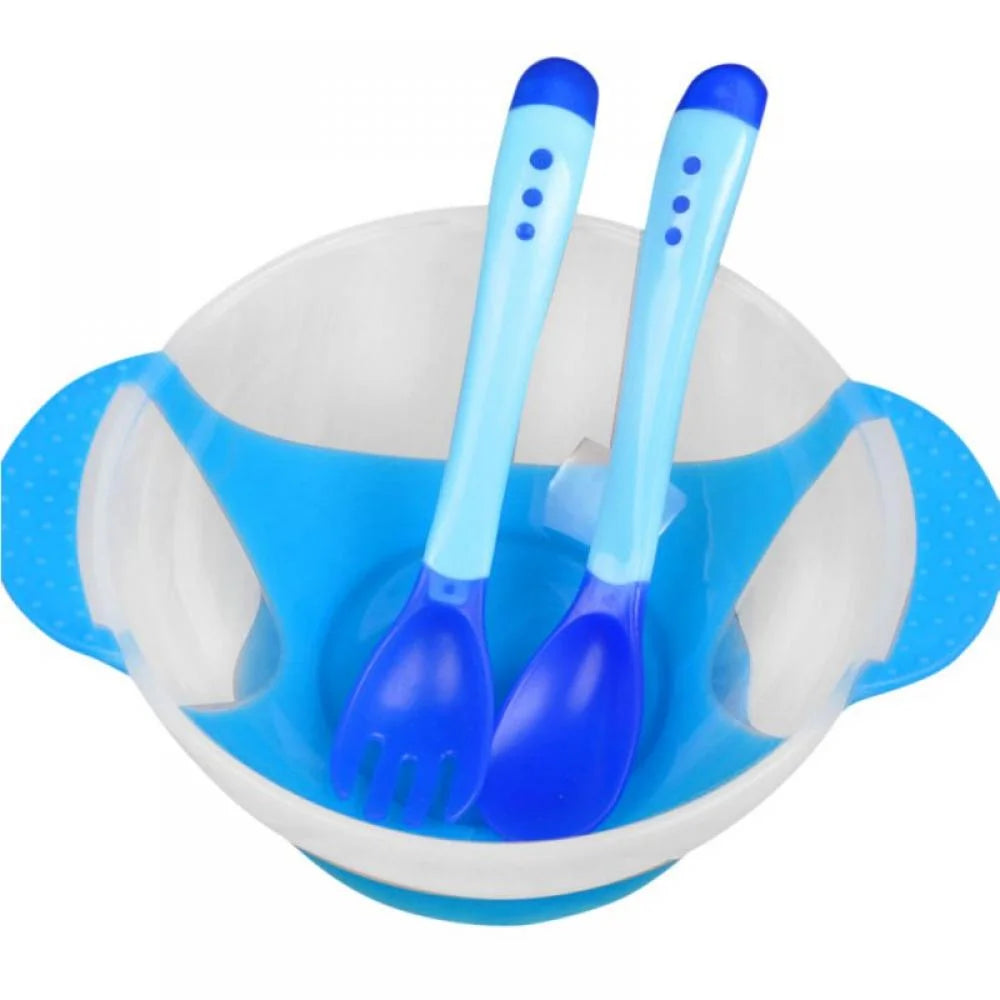 Suction Grip Baby Dish Bowl, Silicone Suction Bowls for Baby, Safe Plates for Toddler and Kid - with Fork and Spoons