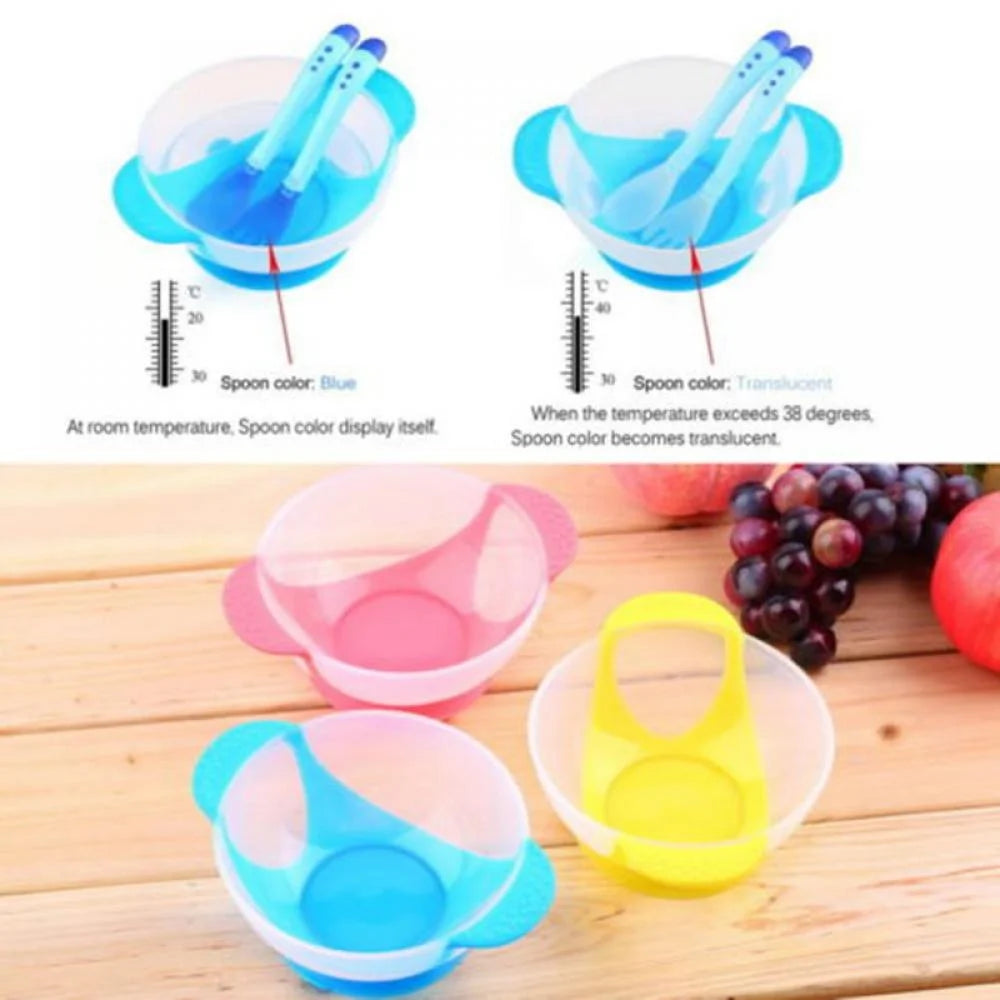 Suction Grip Baby Dish Bowl, Silicone Suction Bowls for Baby, Safe Plates for Toddler and Kid - with Fork and Spoons