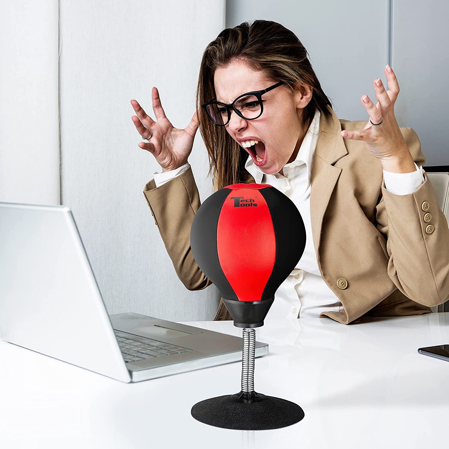 Desktop Punching Bag - Suctions to Your Desk, Heavy Duty Stress Relief Boxing Bag, Funny Office White Elephant Gifts for Boss or Coworker