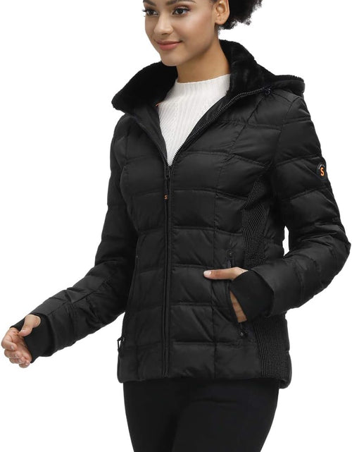 Load image into Gallery viewer, Women down Puffer Jacket with Hood Hooded Winter down Puffer Coat for Women with Faux-Fur Hood &amp; Collar
