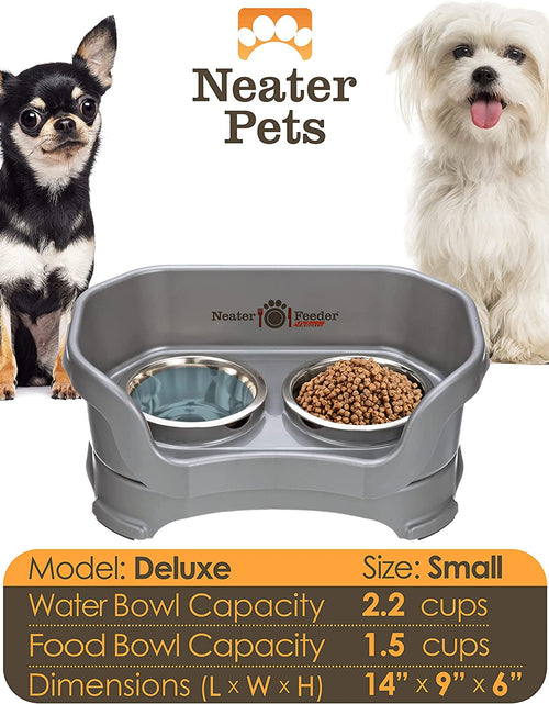 Load image into Gallery viewer, Neater Feeder - Mess-Proof Dog Bowls (Small, Gunmetal Grey) - Made in USA - Elevated, Non Slip, Raised Stainless Steel Food &amp; Water Pet Bowls
