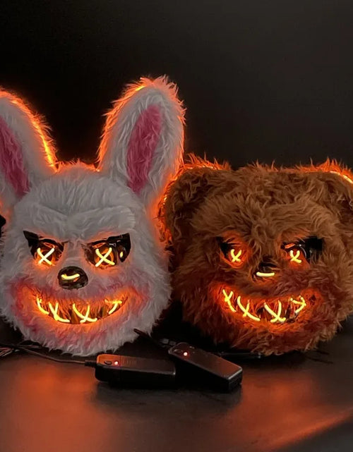 Load image into Gallery viewer, Glow Animal Mask Halloween Horror Bloody Rabbit Bear Decoration Props Simulate Fur Mask Cosplay Costume Party Decoration
