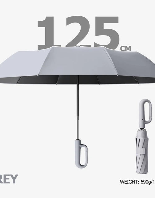 Load image into Gallery viewer, Big Windproof Strong Umbrella with Reflective Stripe Reverse Automatic Fold UV Umbrella for Rain Sun Carabiner Handle Luxury
