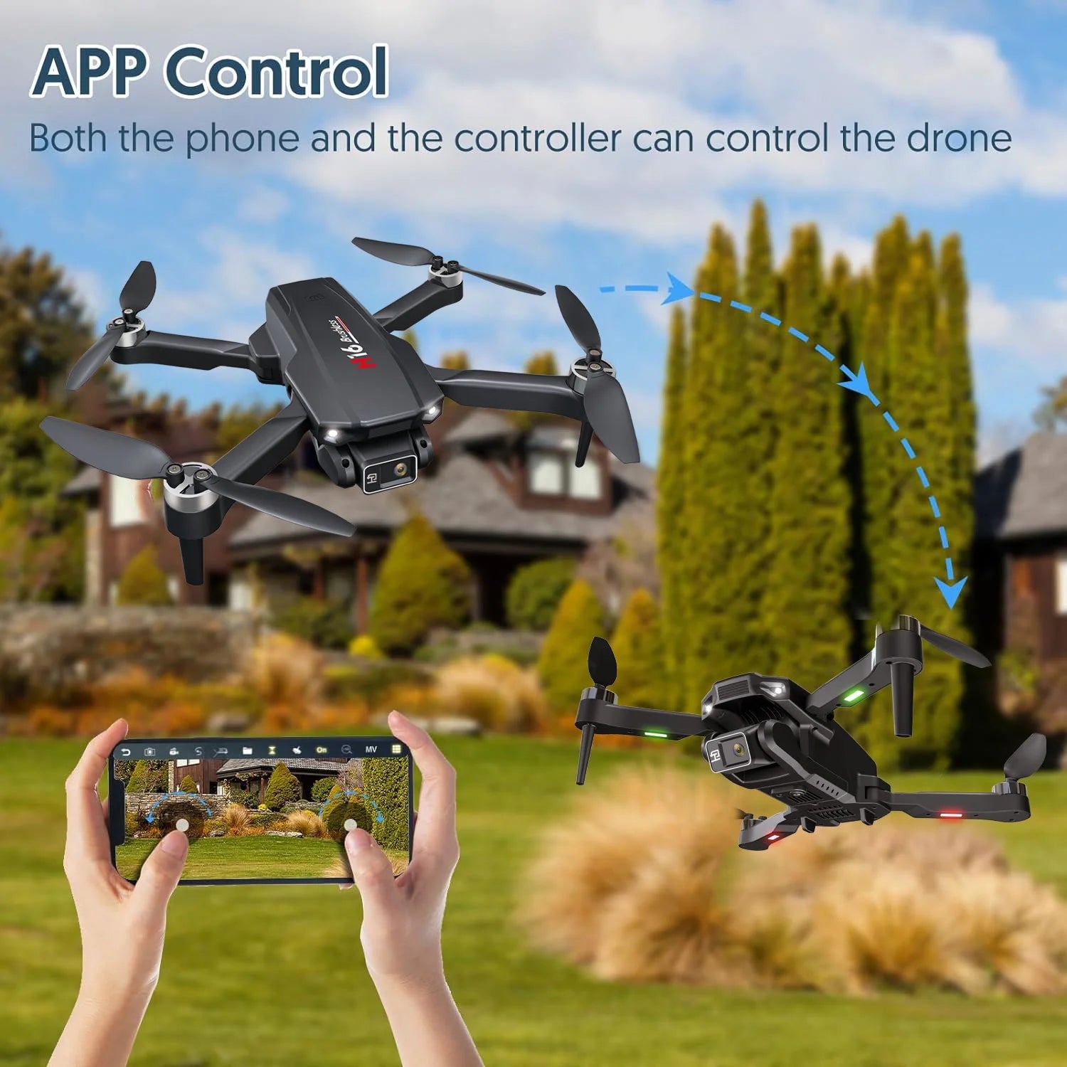 H16 Drone with Camera for Adults 4K, Foldable Drone for Beginners with Brushless Motor, Optical Flow Positioning, with 2 Batteries and Carrying Case