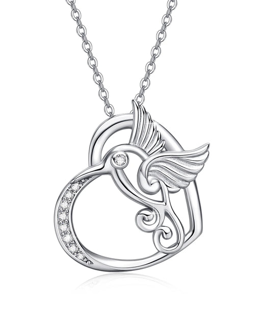 Load image into Gallery viewer, Hummingbird Necklace 925 Sterling Silver Heart Pendant Necklaces 
