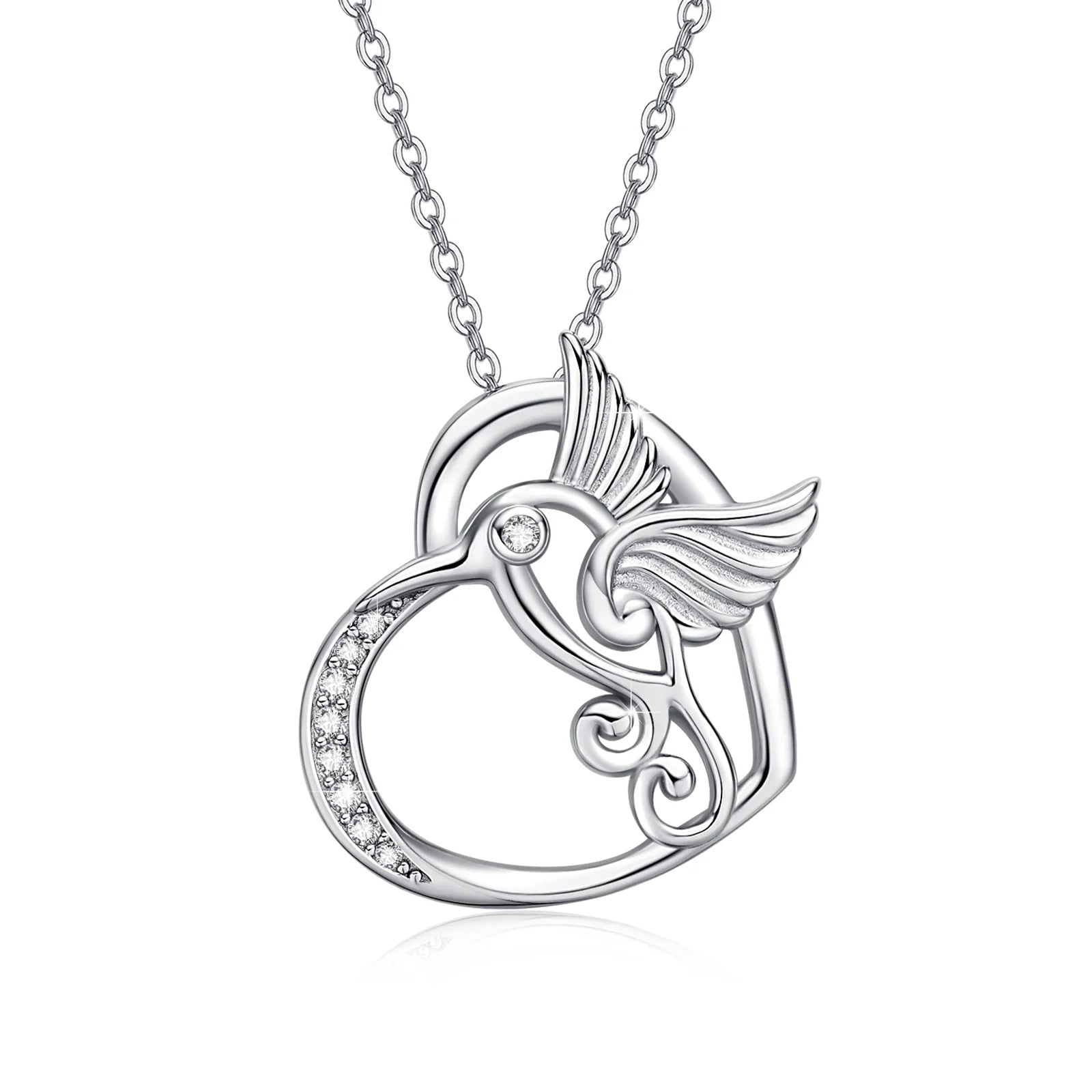 Hummingbird Necklace 925 Sterling Silver Heart Pendant Necklaces 