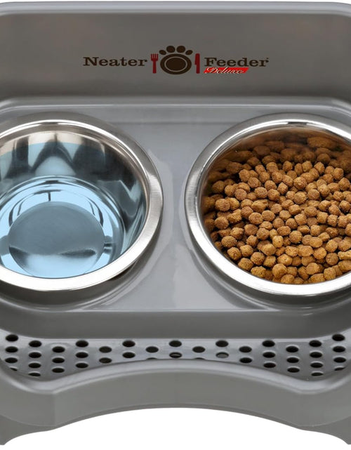 Load image into Gallery viewer, Neater Feeder - Mess-Proof Dog Bowls (Small, Gunmetal Grey) - Made in USA - Elevated, Non Slip, Raised Stainless Steel Food &amp; Water Pet Bowls
