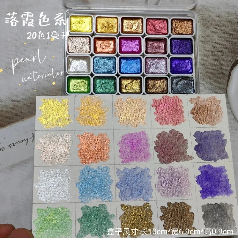 20 Colors 0.03Oz Solid Pearlescent Watercolor Paint Set Chameleon Glitter Pigment Student Watercolor Painting Nail Deco Art Pain