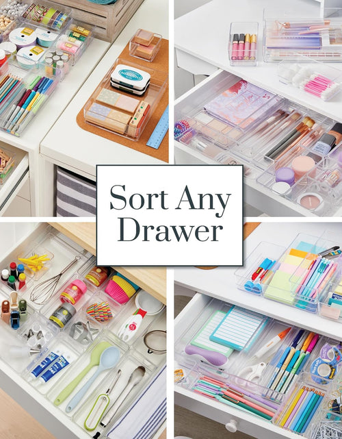 Load image into Gallery viewer, Simplesort 18-Piece Stackable Clear Drawer Organizer Set | Multi-Size Trays | Makeup Vanity Storage Bins and Office Desk Drawer Dividers | Made in USA
