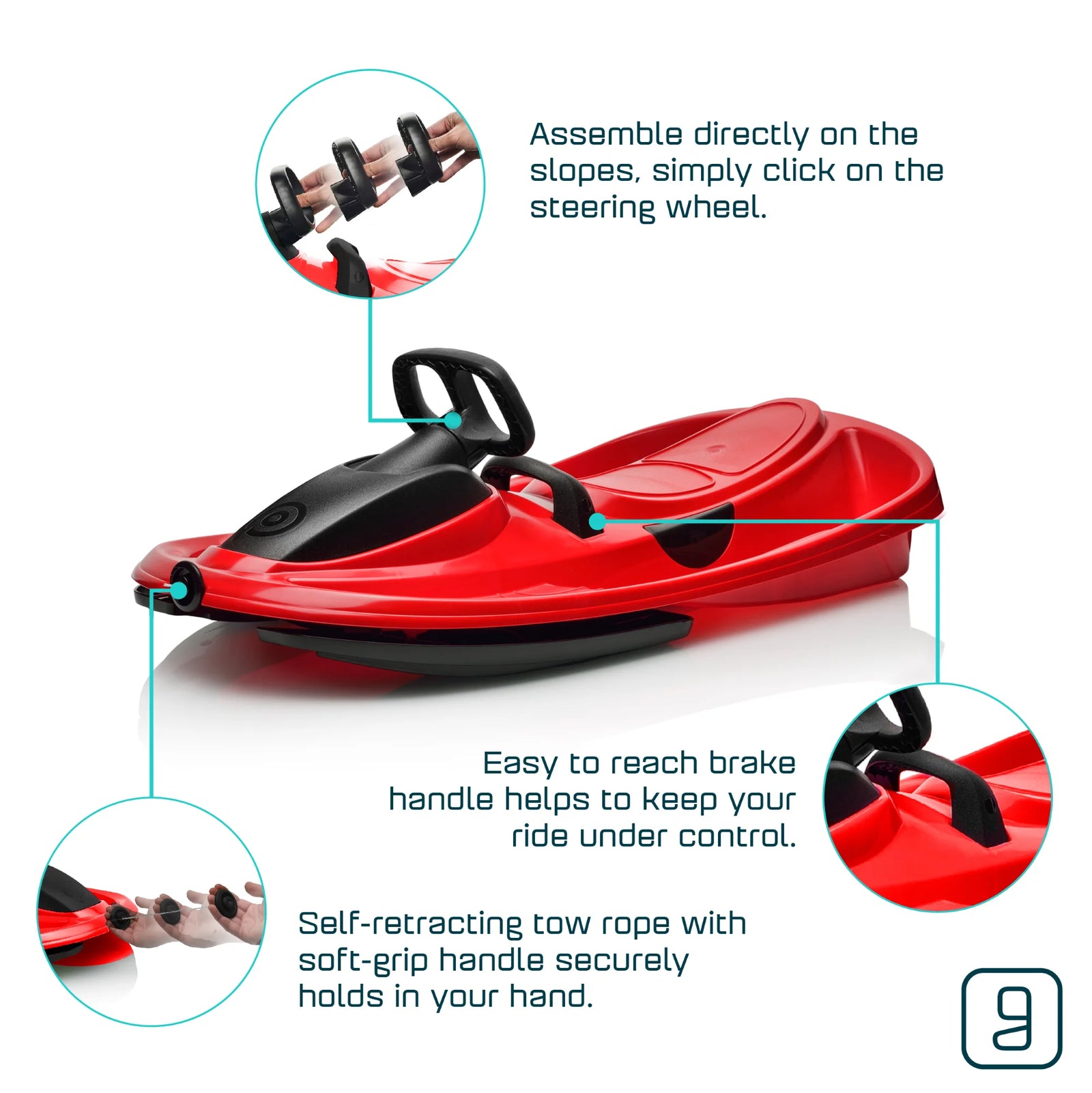 Stratos Bobsled for Kids, 2 Person Steerable Snow Sled , Ages 3+ , Red