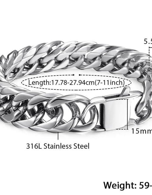 Load image into Gallery viewer, 15Mm Wide 8 Inch Curb Cuban Rombo Mens 316L Stainless Steel Chain Bracelet Silver
