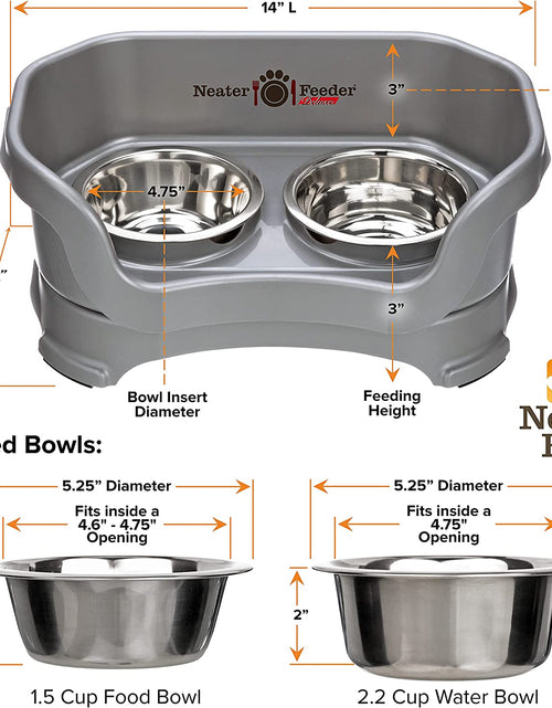 Load image into Gallery viewer, Neater Feeder - Mess-Proof Dog Bowls (Small, Gunmetal Grey) - Made in USA - Elevated, Non Slip, Raised Stainless Steel Food &amp; Water Pet Bowls
